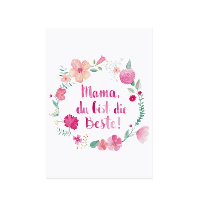 Geschenkidee zum Muttertag unter 10 Euro: Postkarte "Mama, du bist die Beste"