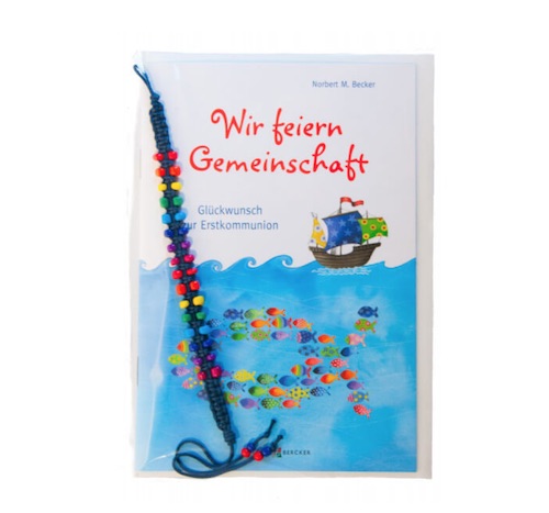 Glückwunschkarte zur Kommunion mit Freundschaftsarmband