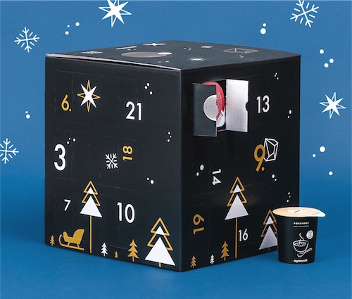 Origineller Noat's Adventskalender gefüllt mit 24x Bio-Porridge von mymuesli - 24 x Haferflocken statt Schokolade