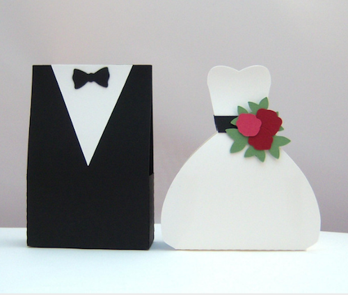 Geldgeschenk zur Hochzeit: Brautpaar Papierboxen aus Fotokarton