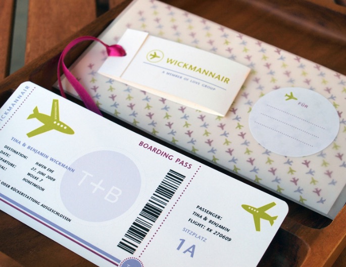 Geldkarte zur Hochzeit im Design eines Flugtickets