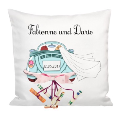 Personalisiertes Hochzeitskissen als Geldgeschenkverpackung