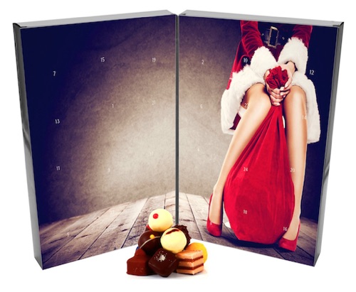 Adventskalender für Männer: Pralinen Adventskalender mit Mrs. Santa Motiv