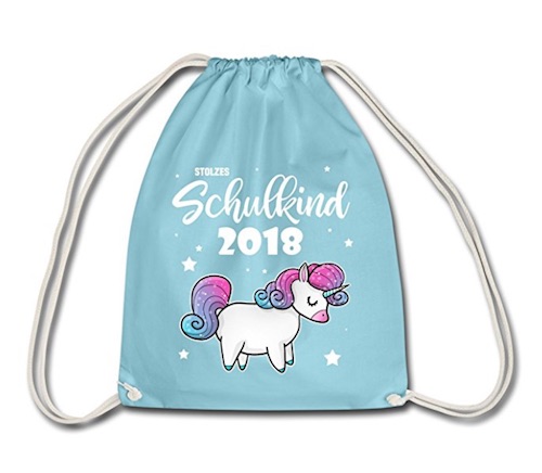 Turnbeutel mit Einhorn-Motiv und "Schulkind 2018"-Aufdruck