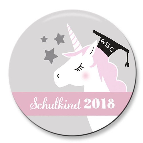 Kleinigkeit für die Schultüte: Schulkind Button mit Einhorn