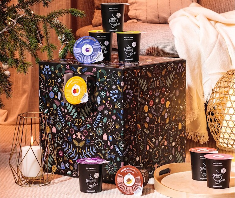 Origineller Porridge Adventskalender gefüllt mit 24x Haferflocken von mymuesli - 24 x Haferflocken statt Schokolade