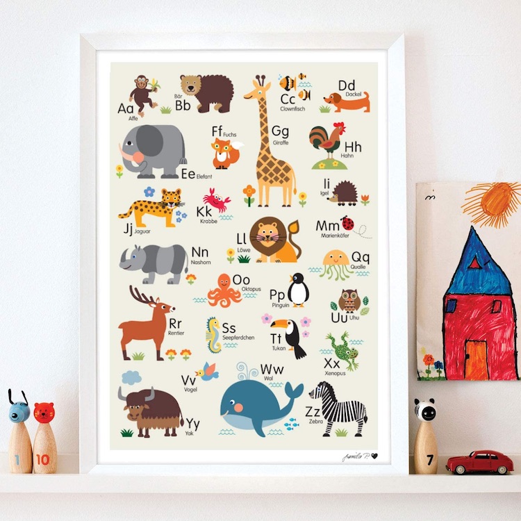 Geschenkidee zur Einschulung: ABC-Poster mit Tieren zum Alphabet lernen
