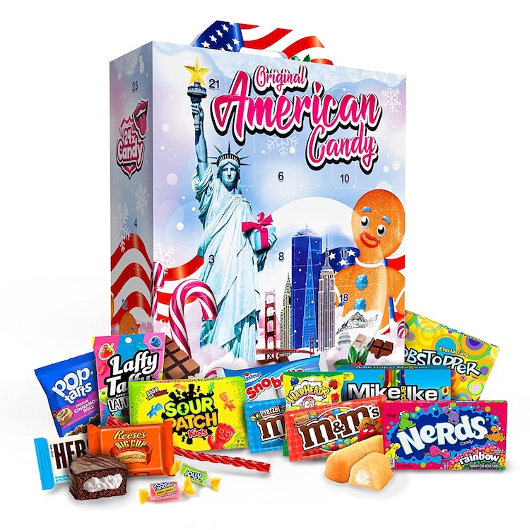 US Sweets Weihnachtskalender gefüllt mit amerikanischen Süßigkeiten